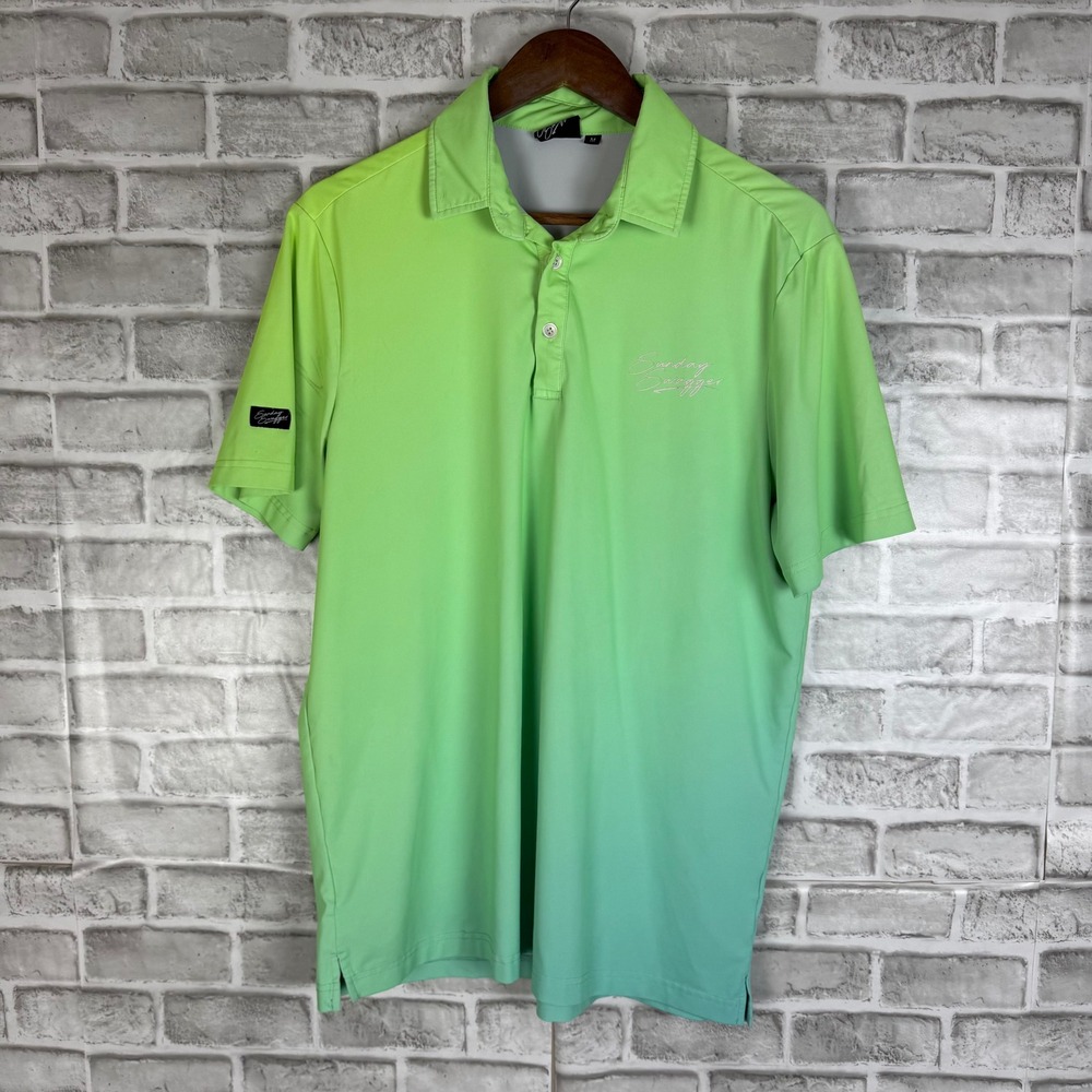 Sunday Swagger Mens Golf Polo Shirt Lime Green Teal Ombre Gradient MEDIUM